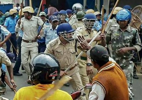 Clashes broke out between BJP workers and police personnel here on Wednesday during