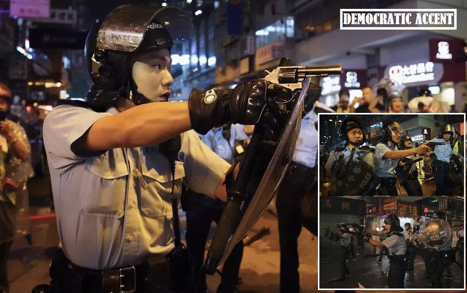 Hong Kong police say violent protesters forced use of water cannon