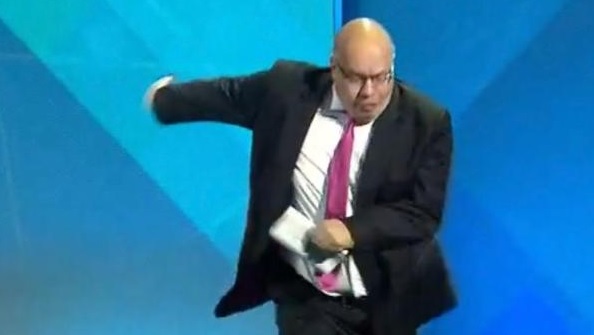 German economy minister falls leaving stage at IT event