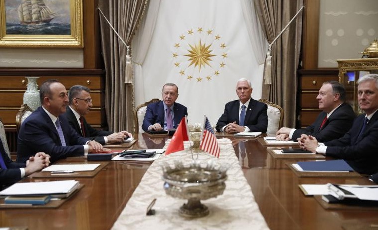 Vice President Mike Pence meets with Turkish President Recep Tayyip Erdogan; seeking Syria border cease-fire