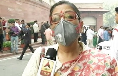 TMC member speaks on pollution wearing mask in Lok Sabha