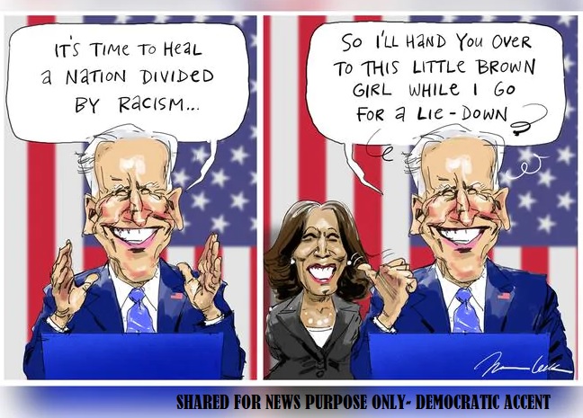 Australian newspaper cartoon of US candidates Kamala Harris and Joe Biden criticized as racist